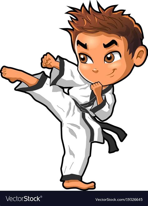 Karate Martial Arts Tae Kwon Do Dojo Vector Clipart Cartoon Boy Kick