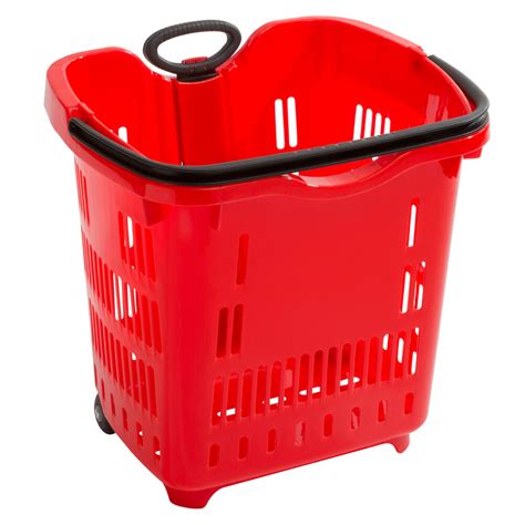 Red 21 14 X 16 12 Plastic Grocery Market Shopping Basket With Wheels