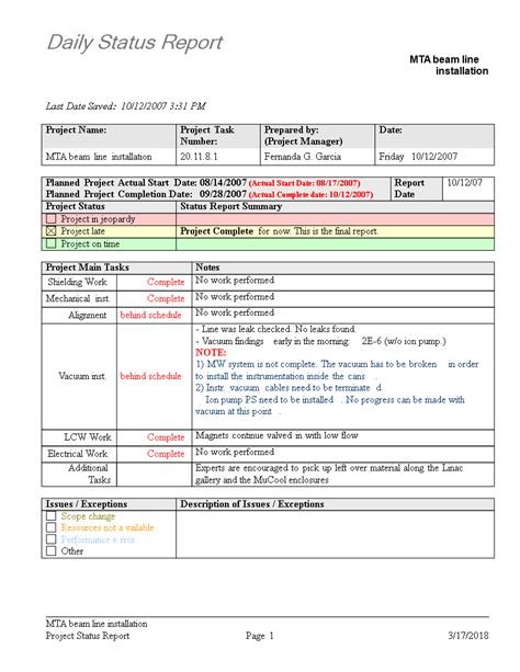 Daily Status Report Template