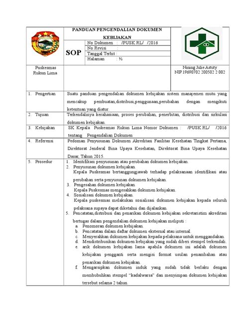 Sop Panduan Pengendalian Dokumen Kebijakan Pdf