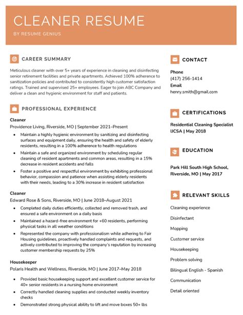 Cleaner Resume Sample And Writing Tips