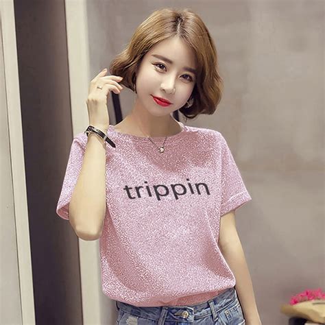 Women Spring Summer Style Shinny Lace Blouses Shirts Lady Casual Short Sleeve O Neck Letter Dot