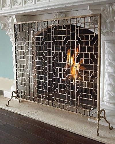 Light Burnished Gold Geometric Design Fire Screen Gold Fireplace