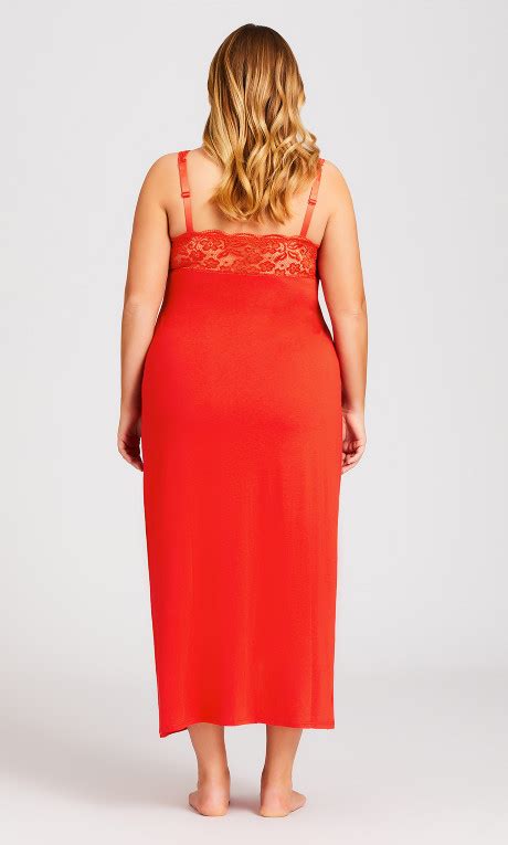 Womens Plus Size Red Lace Maxi Sleep Dress