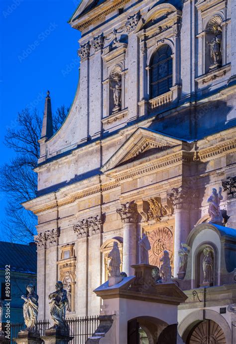 Part Of The Richly Ornamented Facade Of The Baroque Church Of Saints