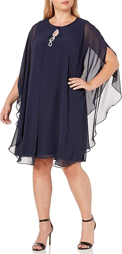 Sl Fashions Womens Plus Size Cape Dress Keyhole Navy 18w At Amazon