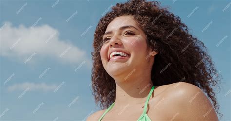 premium photo beautiful latin american woman in bikini on the beach