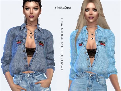 Womens Denim Open Shirt By Sims House At Tsr Sims 4 Updates
