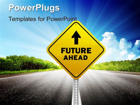 Powerpoint Template Signpost With Future Ahead Keyword On A Road With