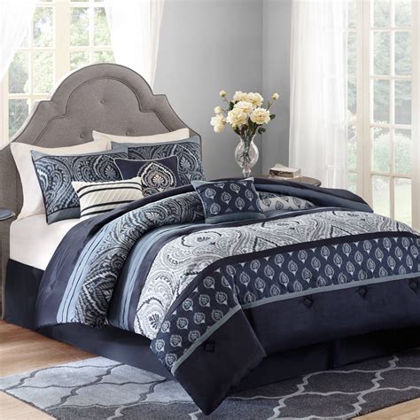 Better Homes And Gardens Indigo Paisley 7 Piece Bedding Comforter Set