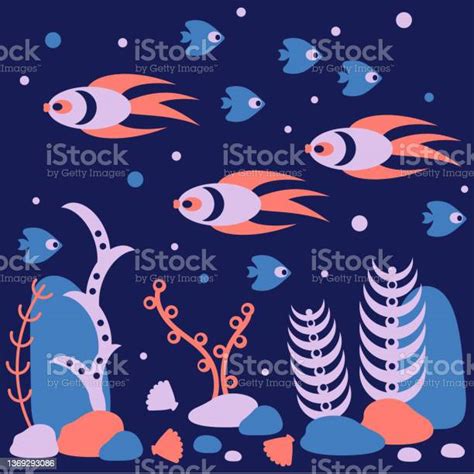 Underwater Pattern Tropical Fishes Corals And Seaweed Undersea Fauna