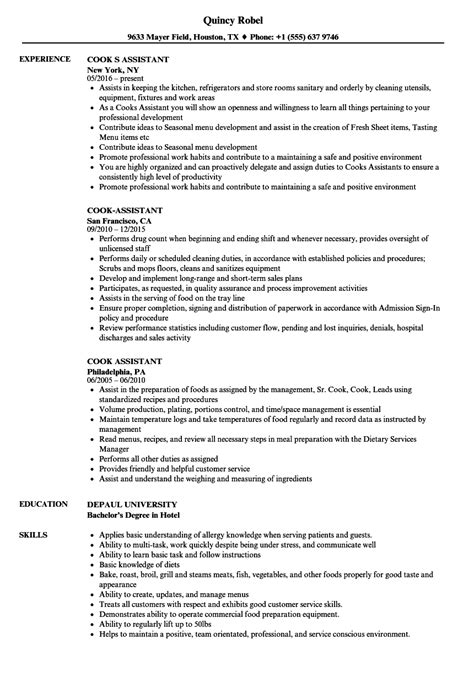 Sample Resume Of Chef Assistant