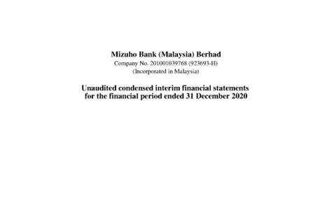 Mizuho Bank Malaysia Berhad Interim Financial Statements 31