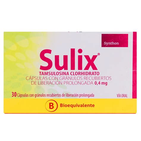 Sulix B Tamsulosina Clorhidrato 04mg X30cap Openfarma