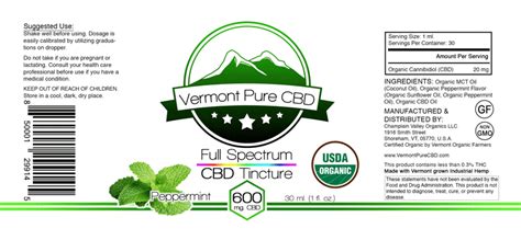 Full Spectrum Organic Cbd Tincture 600mg 1oz Size Vermont Pure Cbd