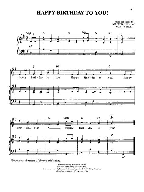 Mildred Patty Hill Happy Birthday To You Sheet Music Notes Chords Download Printable Big Note