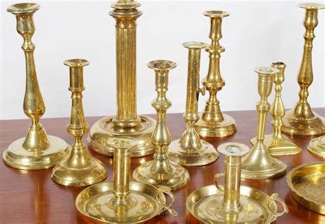 Collection Of Brass Candlesticks 16 Pieces For Sale At 1stdibs