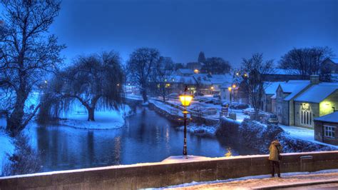 Download Light Town Bridge Night Photography Winter 4k Ultra Hd Wallpaper