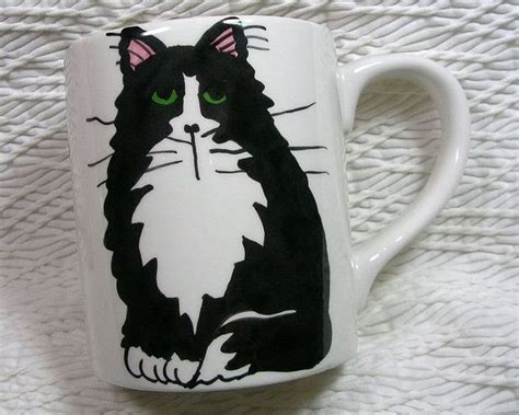 Black And White Tuxedo Cat Mug Original Handmade With Paws Etsy Cat