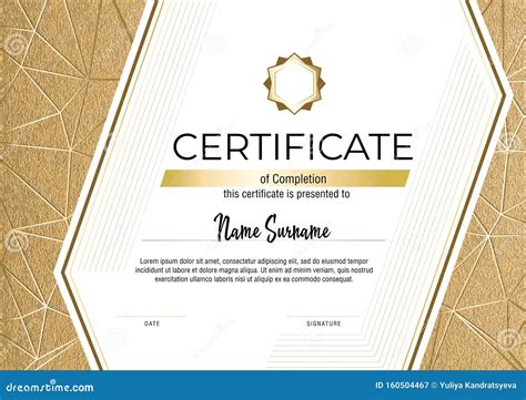 Certificate With Metallic Gold Lines On Mate Gold Background Modern