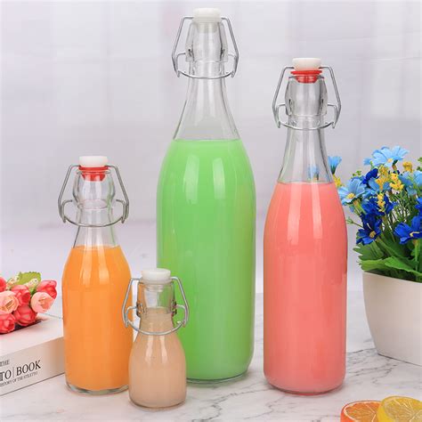 Wholesale Swing Top 300ml 500ml 1000ml Custom Printed Fruit Juice Glass