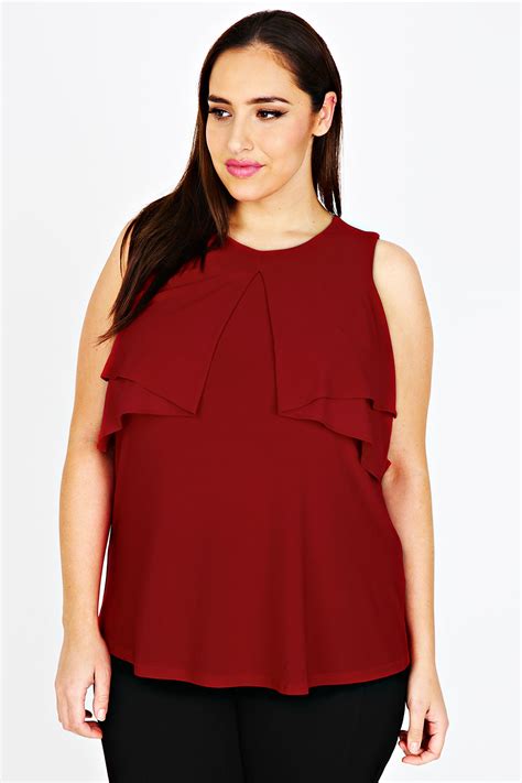 Red Sleeveless Shell Top With Folded Front Panels Plus Size 14161820