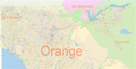 Orange County California Us Pdf Map Vector Exact City Plan High