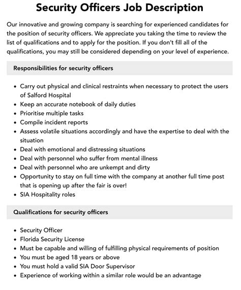 Security Officers Job Description Velvet Jobs