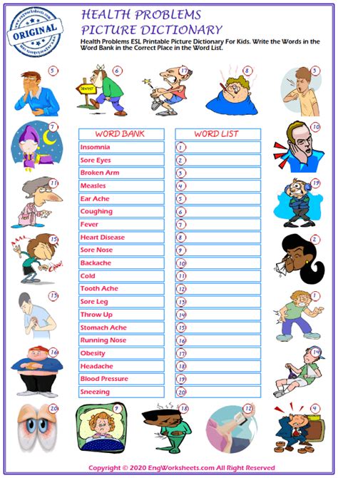 health problems printable english esl vocabulary worksheets engworksheets aria art
