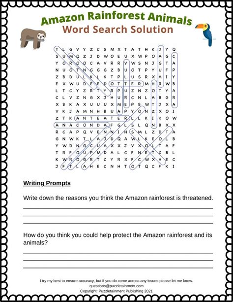 Rainforest Word Search Free Printable