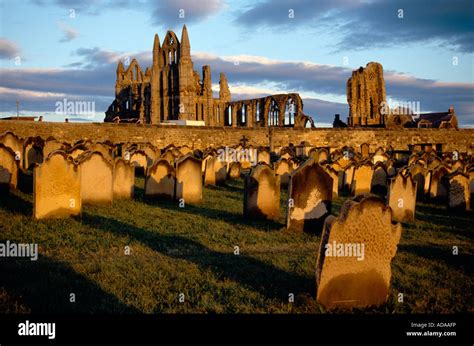 View Of Whitby Abbey And Graveyard Yorkshire Stock Photo Alamy