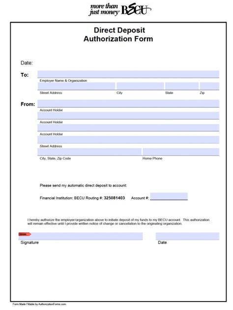Free BECU Direct Deposit Authorization Form PDF