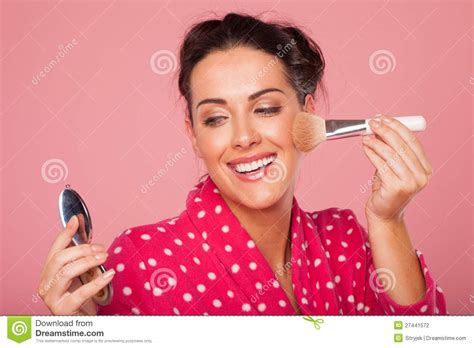 Laughing Woman Applying Blusher Stock Photo Image Of Adult Model
