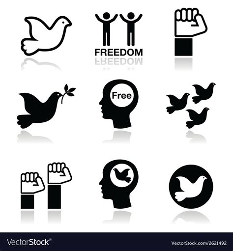 Freedom Icons Set Dove And Fist Symbols Vector Image