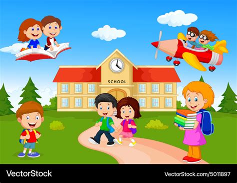 Happy Cartoon School Children Royalty Free Vector Image