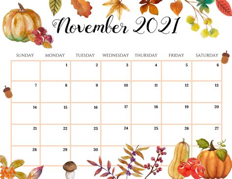 Editable November Calendar 2021 November 2021 Calendar November