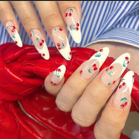 Cherry French Tips🍒 Uploaded By ♡🅻🅰🅳🅴🅴orchard♥︎ In 2020 Cherry Nails