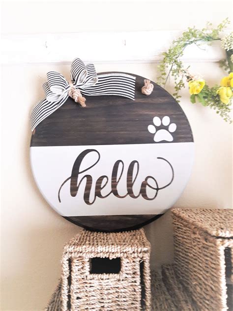 Door hanger, hello sign, Door wreath, Wooden door sign, Circle wooden