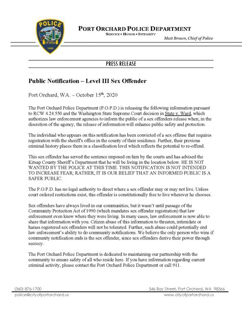 Public Notification Level Iii Sex Offender Port Orchard