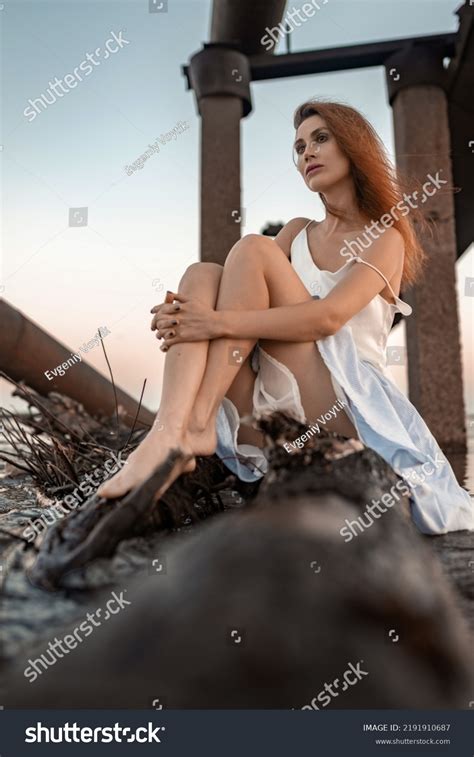 Beautiful Slender Barefoot Ginger Girl Perfect Stock Photo