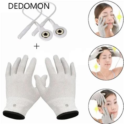1 pair breathable conductive electrotherapy massage electrode gloves use with tens machine for