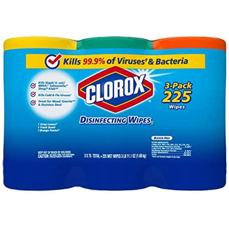 Clean and disinfect with a powerful antibacterial wipe killing 99.9% of bacteria and viruses and remove common allergens around your of disposable, sanitizing wipes (do not flush wipes. Clorox Disinfecting Wipes Value Pack, Bleach Free Cleaning Wipes - 75 Count Each (Pack of 3 ...