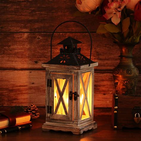Rustic Wooden Decorative Candle Lantern Vintage Hanging Candle Holder
