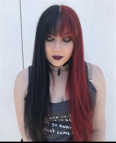 Half Red Half Black Hair Split Dyed Hair Hair Color And Cut Half