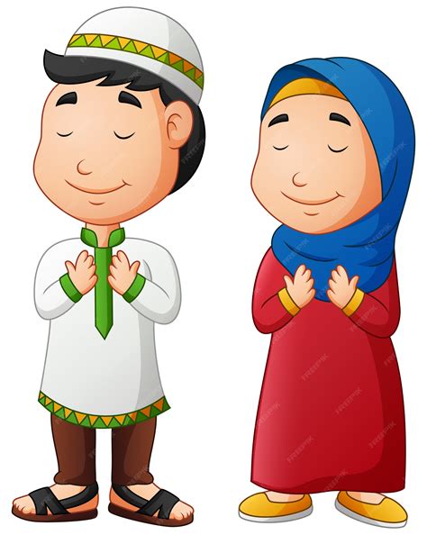 Premium Vector Muslim Boy And Girl Praying Illustration