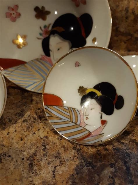 Antique Porcelain Geisha Girl Japanese Bowls Vintage Saki Cups Etsy