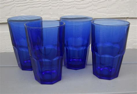 4 beautiful cobalt blue 16 oz glasses tumblers crisa vintage libbey glass 19 99 glass