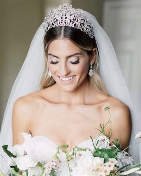 Calista Swarovski Crystal Bridal Tiara Pearling Added Wedding Hairstyles With Veil Wedding
