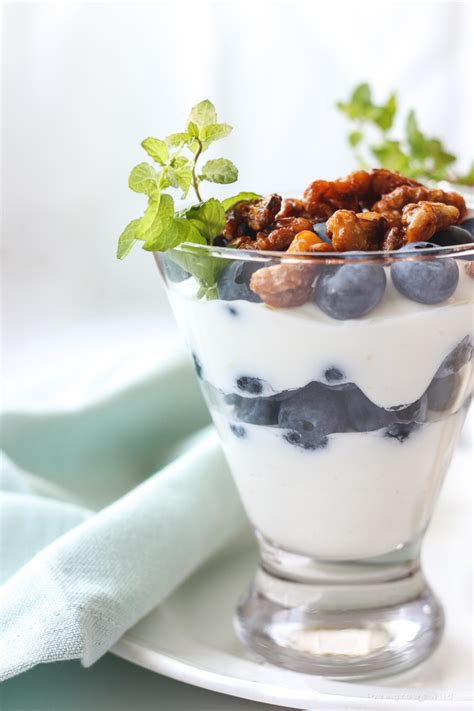 Lemon Yogurt Parfait With Blueberries And Toasted Honey Glazed Walnuts