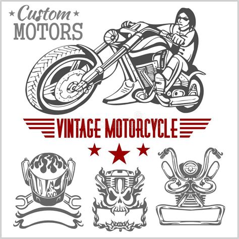 Etiquetas Insignias Y Diseño De La Motocicleta Del Vintage Ilustración